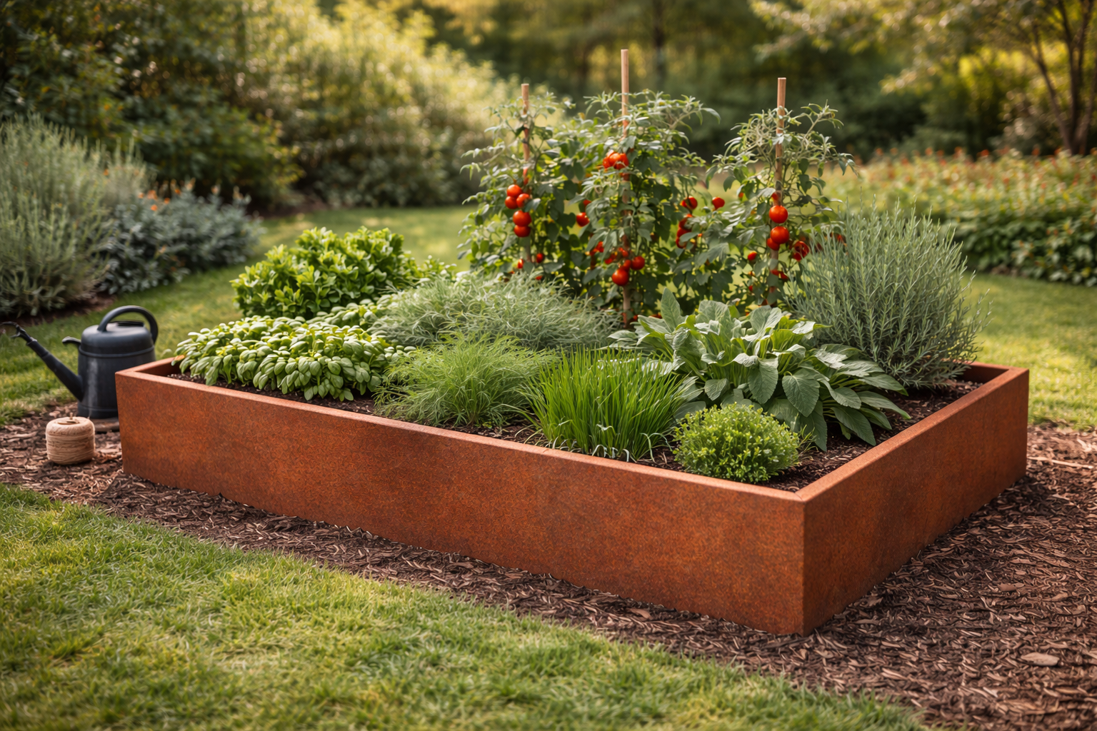 Donica corten bez dna 100×100×40H (cm) – warzywnik / zielnik